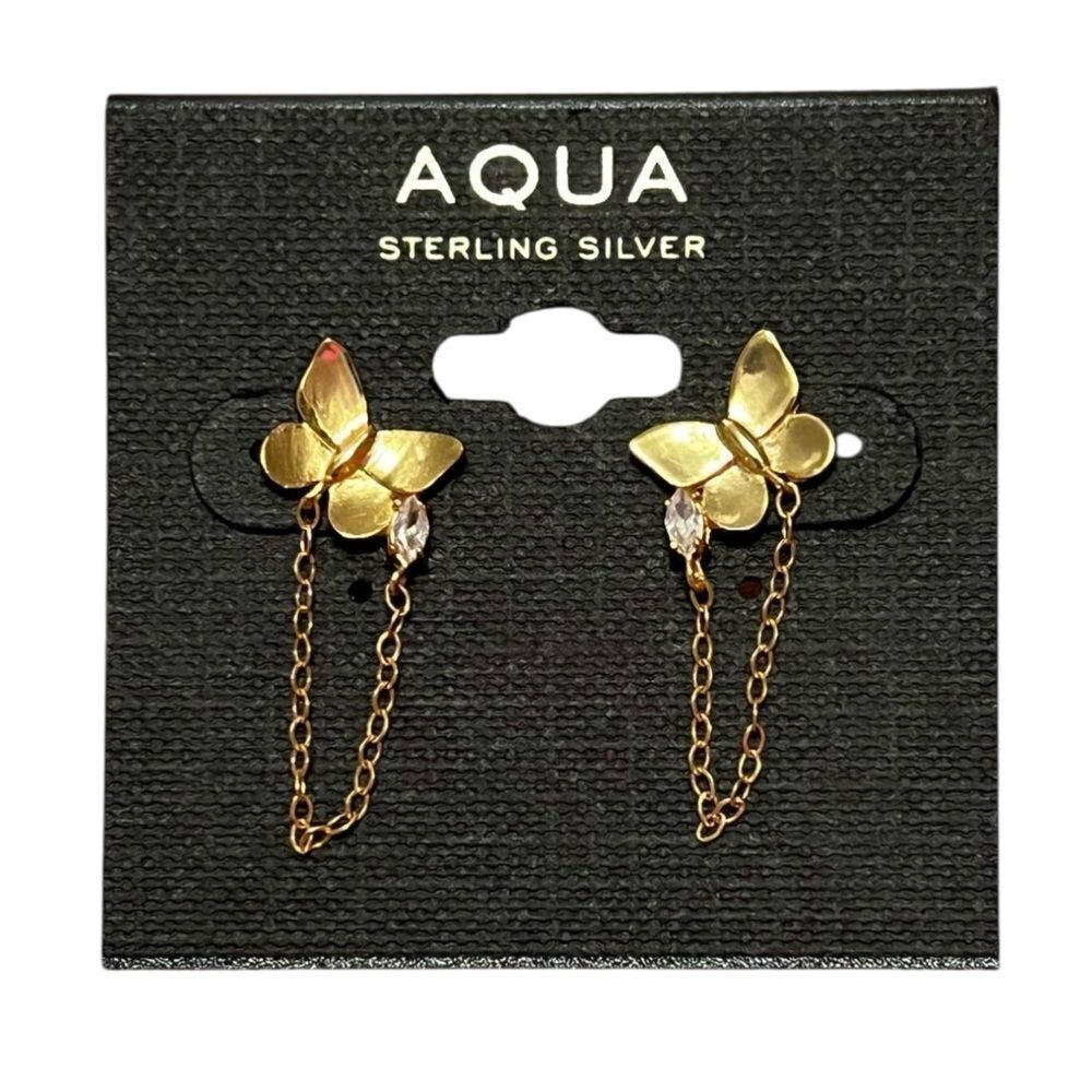 Aqua Gold Butterfly Chain Gold Over Sterling Silver Earrings